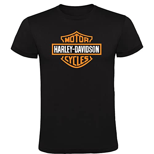 Camiseta Negra con Logotipo de Harley Davidson Logo Hombre 100% Algodón Tallas S M L XL XXL Mangas Cortas (S) (as4, Alpha, m, Regular, Regular, M)