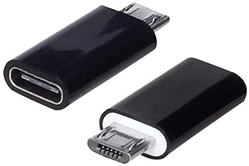 REY - Pack 2 Unidades Adaptador Conversor Carga Datos USB 3.1 Tipo C Hembra a Micro USB Macho Negro