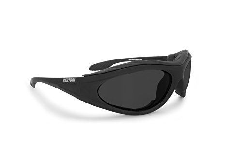 BERTONI Gafas de Moto Antivaho Resistente Viento y Impactos - Inserto de Espuma Extraíble - Negro Matte AF125 Italy (Dark Lens) - Gafas Motorista