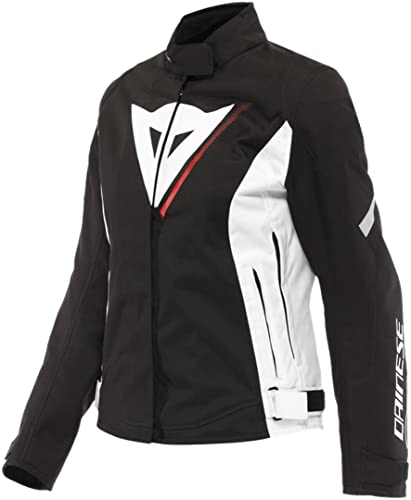 Dainese Veloce Lady D-Dry Jacket, Chaqueta Moto 4 Estaciones, Mujer, Negro/Blanco/Rojo Lava, 44