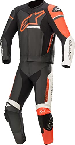 Alpinestars Gp Force Phantom Leather Suit 2 PC Zwart/Wit/Fluo Rood Pants, Negro, 56 EU