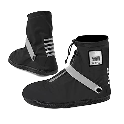 PERLETTI Cubre Zapatos Impermeable Lluvia Bajos Hombre Mujer - Cubrezapatos Protector de Zapatillas Impermeables Negro - Cubre Calzado Cubrebotas PVC Anti Barro Reutilizables (S 36/39, Reflectante)