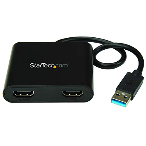 StarTech.com Adaptador USB 3.0 a 2 Puertos HDMI - 2 Puertos a 1080p o 1x 4K 30Hz - Tarjeta Gráfica de Vídeo Externa - Adaptador USB 2xHDMI - Compatible Solamente con Windows - Negro (USB32HD2)