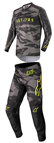 Alpinestars Combo de pantalón y jersey juvenil (negro/camuflaje gris/amarillo fluo, 26/YXL)