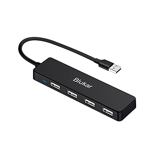 Blukar Hub USB, Concentrador Adaptador USB 2.0, 4-Puertos Ultradelgado Data Hub Expansión con Luz Indicadora Compatible con MacBook, Microsoft Surface, Disco Duro y Más