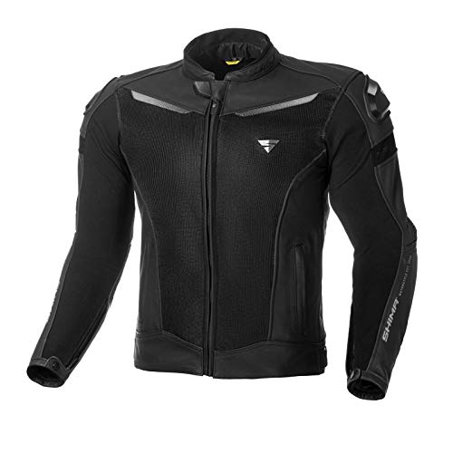 Shima PISTON chaqueta de moto para hombre - cuero, chaqueta urbana con paneles de malla, protectores CE de hombros, espalda, codos, deslizadores de hombros (Negro, 52)