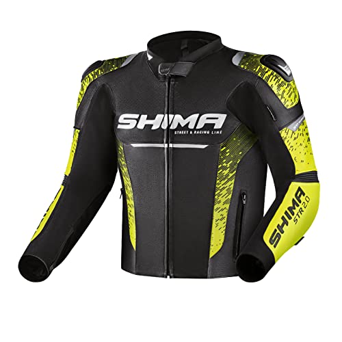 Shima STR 2.0 Chaqueta de moto - Cuero, chaqueta deportiva con protectores de espalda, codos y hombros, piel perforada, para traje de 2 piezas (Negro/Fluo, 46)