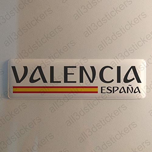 Pegatina Valencia España Resina, Pegatina Relieve 3D Bandera Valencia España 120x30mm Adhesivo Vinilo
