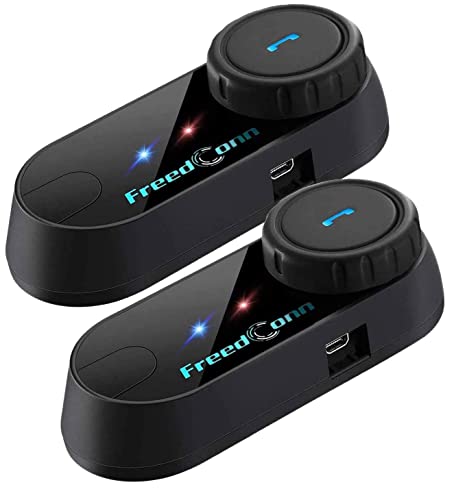 FreedConn 2xT-COMVB Intercomunicador Casco Moto Bluetooth, Manos Libres 2-3 Motoristas, Sistema Comunicación con Compartir Música, Auriculares para Motocicleta