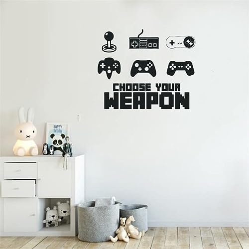 Game Controller Wall Sticker Choose Your Weapon Video Game Wall Decal Design Vinyl Gamer Mural Boys Room Playroom Decor Black 46x57cm