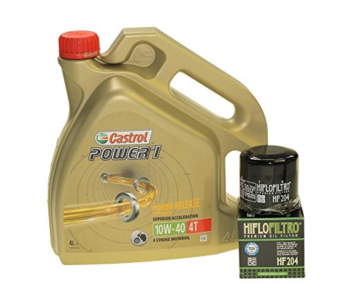 Citomex - Juego de cambios de aceite para moto (garrafa de 4 L de aceite Castrol SAE 10W-40 Power 1 4T, incluye filtro de aceite Hiflo HF204)