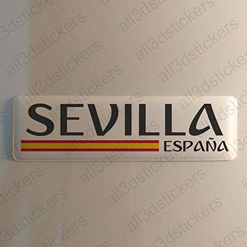 Pegatina Sevilla España Resina, Pegatina Relieve 3D Bandera Sevilla España 120x30mm Adhesivo Vinilo