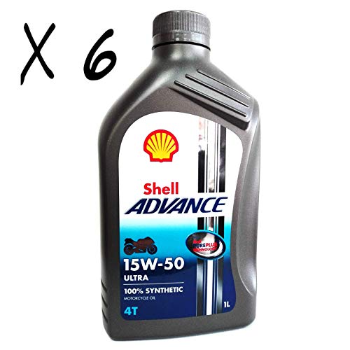 Aceite para moto Shell Advance 4T Ultra 15W50 4T, Pack de 6 litros