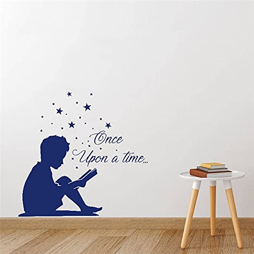 Reading Boy Wall Decal Once Upon a time Vinyl Wall Stickers Lover Quote Decals Book Corner School Home Decoration for Wall 6# 42x42cm