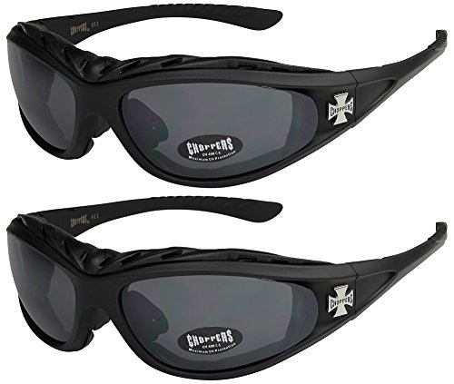 X-CRUZE Choppers - Pack de 2 gafas de sol con acolchado acolchadas motorista unisex hombre mujer moto bici - 1x Modelo 01 (negro/negro tintado) y 1x Modelo 01 (negro/negro tintado) - Modelo 01 + 01 -