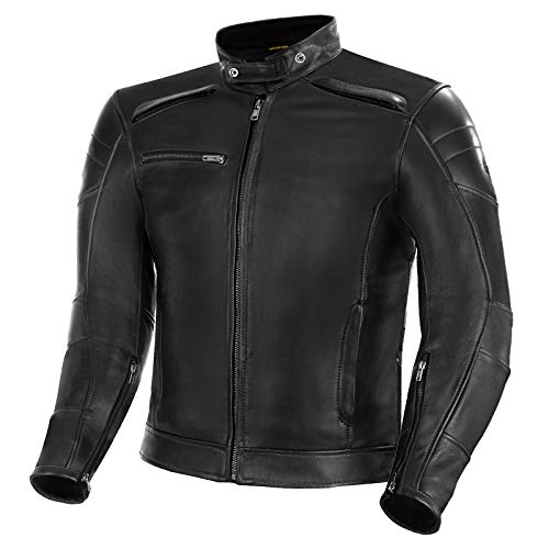 SHIMA BLAKE Chaqueta Moto Hombre - Cazadora moto hombre de cuero premium ventilado con CE espalda, hombros, codos protecciones, reforzado costuras dobles (Negro, L)