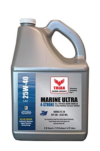 TRIAX Marine Ultra 25W-40 Aceite totalmente sintético para embarcaciones con motores de gasolina fueraborda de 4T/ aceite nautico 4 tiempos/aceite de cola fueraborda (5 Cuartos/1.25 Galones/4.73 ltr.)