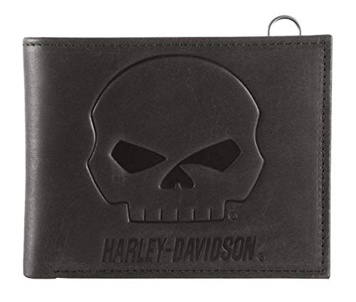 Harley-Davidson Outsider Skull Billetera de piel con doble pliegue para hombre con RFID HDMWA11664