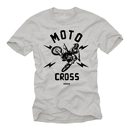 MAKAYA Ropa Motocross - Camiseta Moto Hombre con Casco GP - Accesorios Gris L