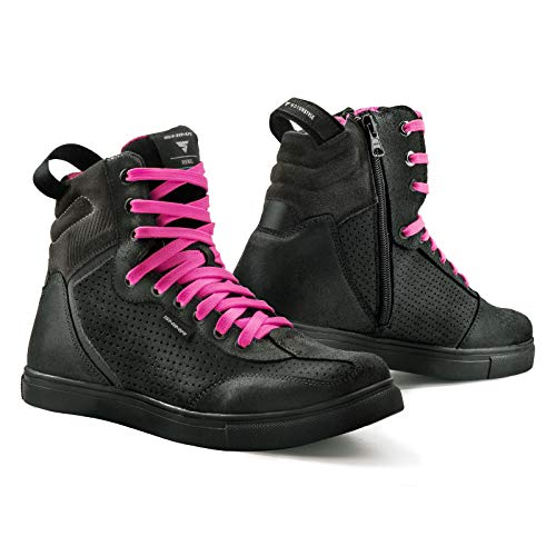 SHIMA Rebel WP, Impermeables Zapatos Moto Mujer | Transpirables, Reforzados Zapatos Moto de Cuero, Soporte para el tobillo, Suela Antideslizante, Mango de Cambio de Marchas (Negro, 39)
