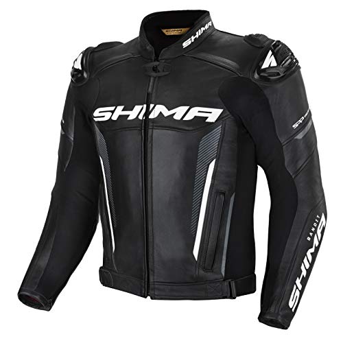 SHIMA BANDIT Chaqueta Moto Hombre - Cazadora deportiva moto hombre de cuero verano ventilado con deslizadores de hombro, CE espalda, hombros, codos protecciones, reforzado costuras dobles (Negro, 48)