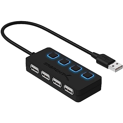 SABRENT Hub USB 2.0 de 4 Puertos USB con interruptores de alimentación Individuales y LED para PS5, Xbox, PC, Ordenador portátil, Gaming [HB-UMLS]