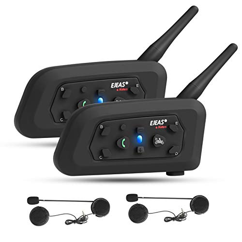 EJEAS Intercomunicador Casco Moto Bluetooth 1200m Auriculares Bluetooth para Motocicletas hasta 6 Motolistas Reducción de Ruido DSP Impermeabilidad