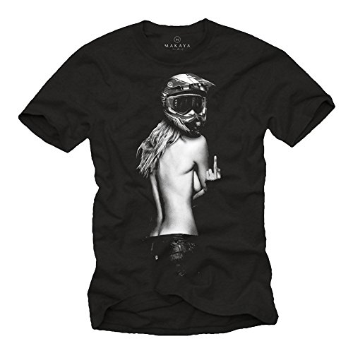 Ropa de Moto Hombre - Camiseta Motocross - Chica con Casco Moto Integral Negra XXL