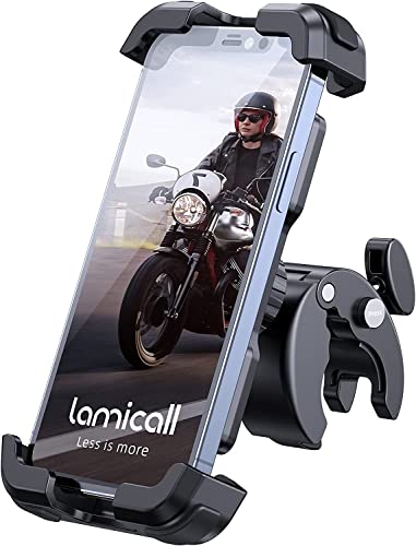 Lamicall Soporte Móvil Bicicleta, Soporte Móvil Moto - 360°Rotación, Liberación con un Botón, Soporte Teléfono Bici para iPhone 14 Pro MAX, 13 12 11 Pro MAX, Mini, Samsung Huawei, 4.7-6.8” Smartphone