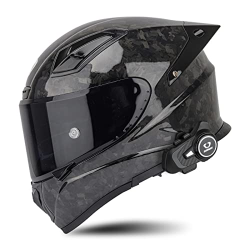 Casco Moto Fibra de Carbono con Intercomunicador Bluetooth Integrado Dot ECE Homologado Casco Moto Integral con Doble Visera y Antivaho Casco de Motocicleta para Hombre Mujer B,XL