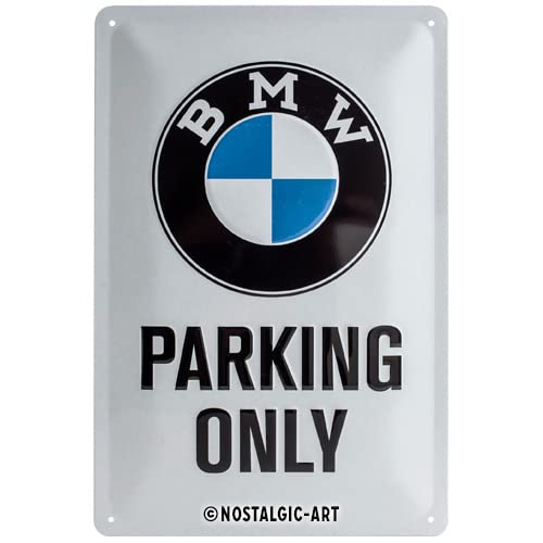 Nostalgic-Art BMW Parking Only White Placa Decorativa, Metal, Blanco y Azul, 20 x 30 cm