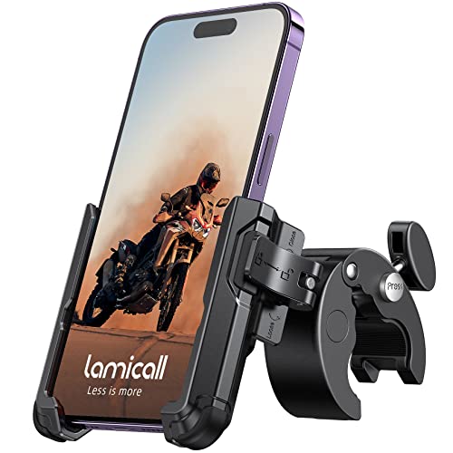 Lamicall Soporte Móvil Bicicleta 【1S Liberación】 360° Rotación, Soporte Móvil Moto Manillar para iPhone 14 Pro MAX Plus, 13/12/11 Pro MAX, Mini, XS, XR, Samsung, Xiaomi y 4.7-6.8” Smartphone, Negro
