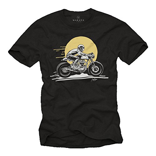 MAKAYA Cafe Racer Accesorios Moto - Enfield GT - Camiseta Motero Hombre Negro L