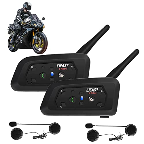 OKEU V6 Pro - Casco intercomunicador para moto, 1200 m, Bluetooth, intercomunicador Bluetooth para moto hasta 6 riders, casco intercomunicador Bluetooth con bajo ruido, 2 unidades