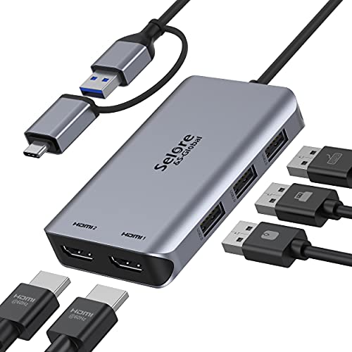 USB C Hub 2 HDMI USB 3.0 Docking Station, Adaptador USB 3.0 a Dual HDMI USB A, 3 USB 2.0 Adaptadores Divisor 4K HDMI de 1080P Monitor Dual, Compatible con MacBook Pro/Air/M1/M2, DELL/HP, ECC