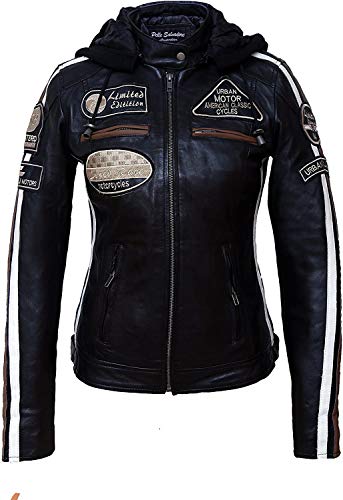 Urban Leather UR-154 Chaqueta Moto Mujer de Cuero '58 LADIES', Armadura Removible para Espalda, Hombros y Codos Aprobada por la CE, Negro, L