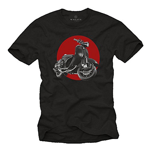 MAKAYA Vintage T-Shirt - Tuning Moto - Scooter Accesorios - Camiseta Motera Hombre Negro M