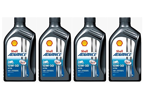 15 W-50 Shell Advance 4T Ultra Pack de 4 x Botellas de 1 l 100% de aceite sintético de motor