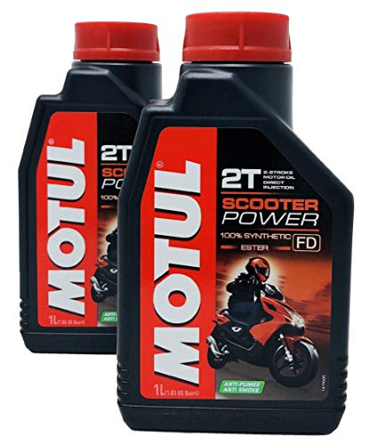 Aceite Mezcla Motul Scooter Power 2T 100% Sintético Ester, Pack 2 Litros