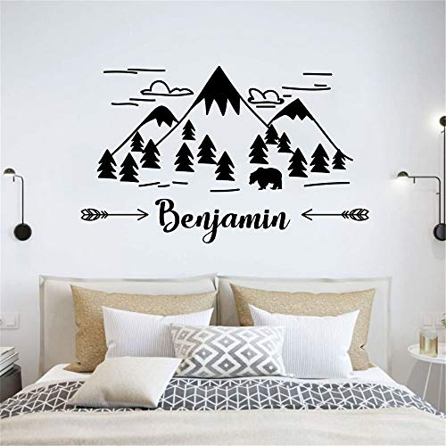 Baby Custom Name Wall Decal Forest Mountain Vinyl Window Sticker Nursery Kids Bedroom Home Decor Personalised Names Mural 4 42x67cm