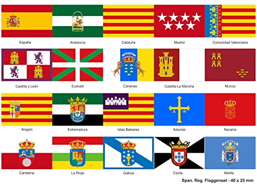 Nation Pegatina de la región española para todas las regiones, para modelismo, bicicleta, coche o moto, decoración europea (40 x 25 mm), multicolor