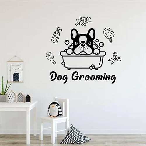 Dog Grooming Quote Wall Decal Sticker Dormitorio Home Room Art Vinilo Decoración inspiradora Cute Animals Puppy Pet Sticker 6 # 38x42cm