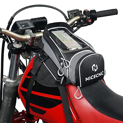 NICECNC Bolsa Deposito Moto Custom, 6L Volumen Diseño Magnético Y Correas Antideslizantes Reforzadas, Se Adapta A Teléfonos De 6,7 Pulgadas, Universal para Motos Adventure Dual Sport Gris
