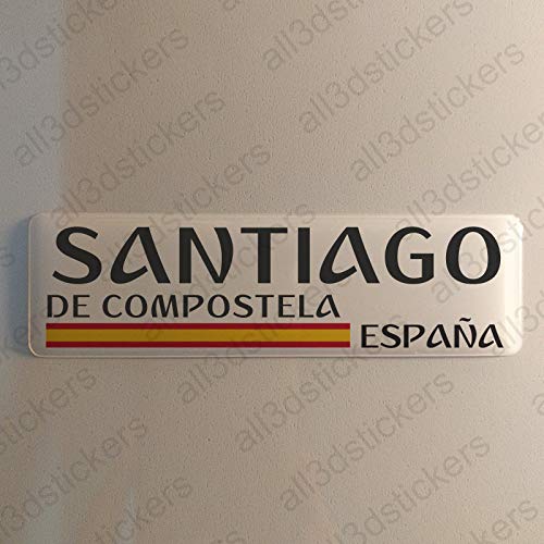 Pegatina Santiago de Compostela España Resina, Pegatina Relieve 3D Bandera Santiago de Compostela España 120x30mm Adhesivo Vinilo