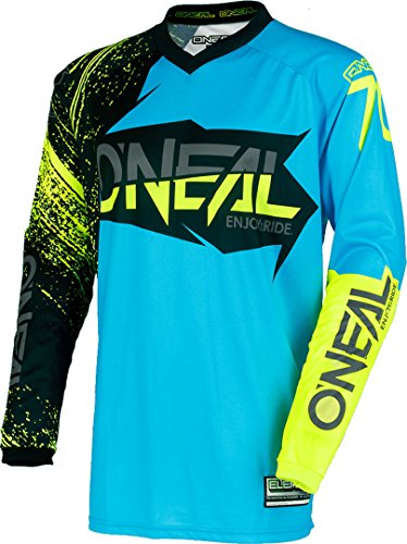 O'Neal | Maillot de Motocross MX Enduro | Protección Acolchada en los Codos, Cuello en V, Transpirable | Maillot Element Burnout | Adulto | Negro Azul | Talla M