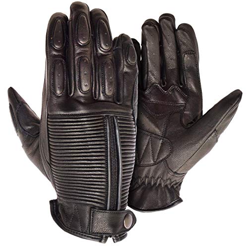 GREAT BIKERS GEAR - Bobber Cafe Brat Style - Guantes de piel para motorista | Guantes protectores, guantes de moto de carreras (grande, tamaño de palma, 10 cm, negro)