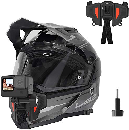 TELESIN Soporte para casco de moto Mento para GoPro Hero 11, 10, 9, 8, 7, 6, DJI OSMO Action, Insta360, silicona antideslizante, fácil de instalar, cámara de acción accesorios (2ª generación)