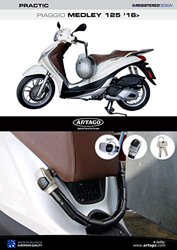 Artago 1638STY Candado Antirrobo Manillar Moto Practic Style + Soporte para Piaggio Medley 16 en adelante