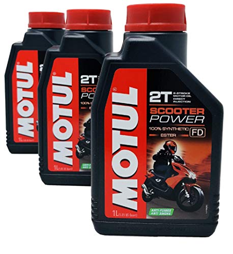 Aceite Mezcla Motul Scooter Power 2T 100% Sintético Ester, Pack 3 Litros