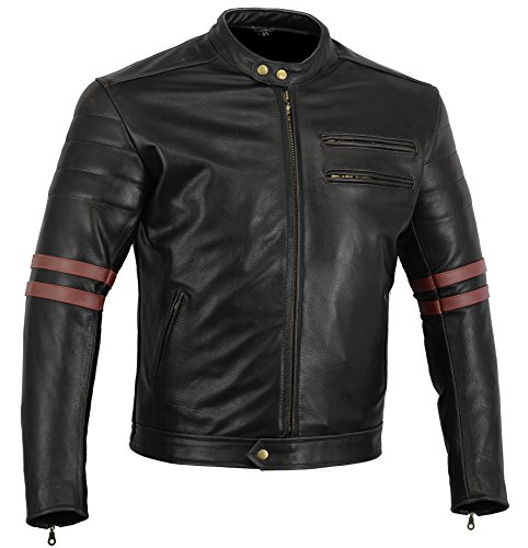 Australian Bikers Gear chaqueta moto Cafe Racer en color negro envejecido y rayas rojas oxblow con protecciones homologadas y extraíbles EN TALLA S